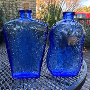 Pair of Libbey blue glass bottles